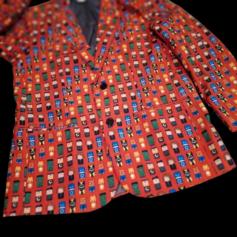 Marvel Mini Mates All Over Print Red Suit Blazer  Men Size Medium